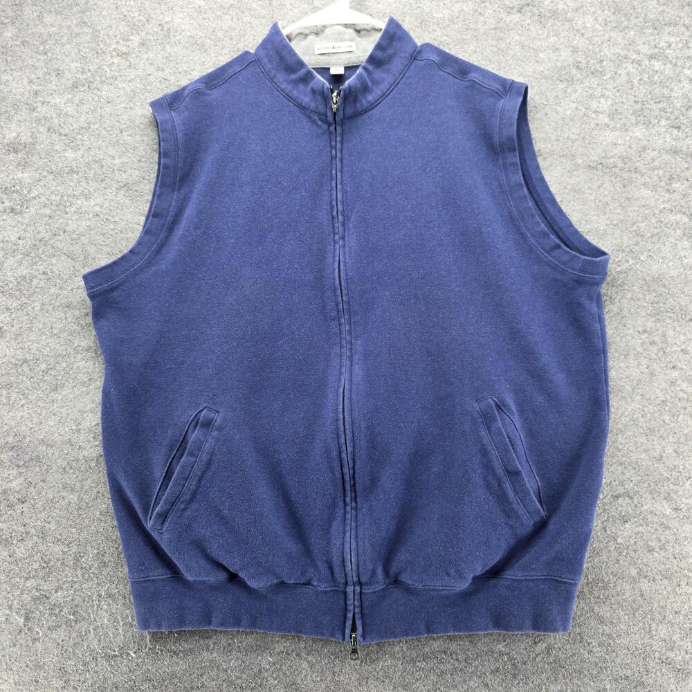 Peter Millar Sweatshirt Mens XL Blue Vest Full Zip Pockets Mock Neck Fleece Logo